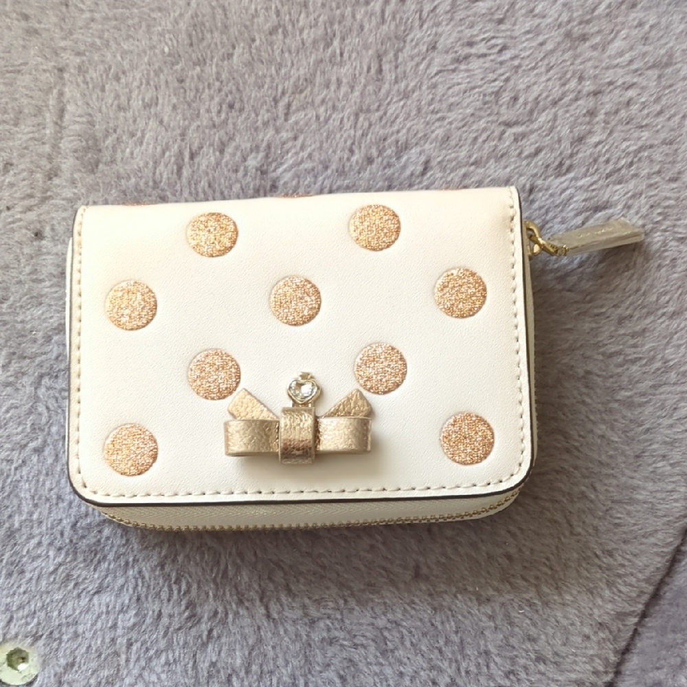 Elegant White and Gold Polka Dot Wallet